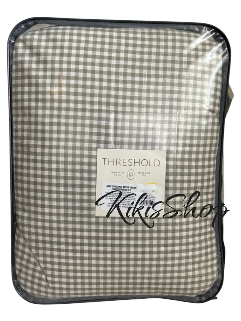 King Mini Gingham Comforter and Sham Set Moss Green - Threshold